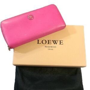 Loewe (Authentic) Electric Pink Leather Long Continental Zippy Wallet w/ Box